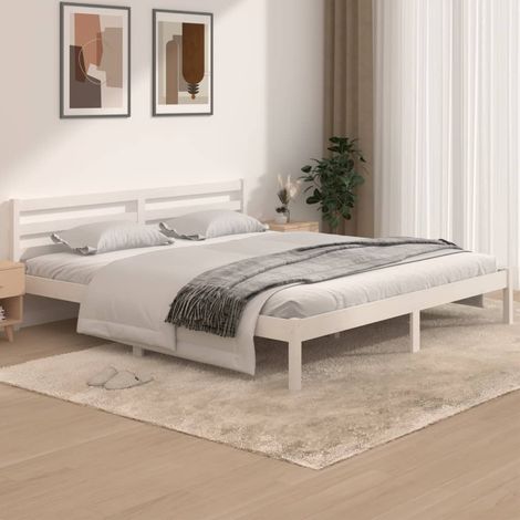 Bed Frame  White  Solid pine wood  Super King  Bed Frame vidaXL (1/5)