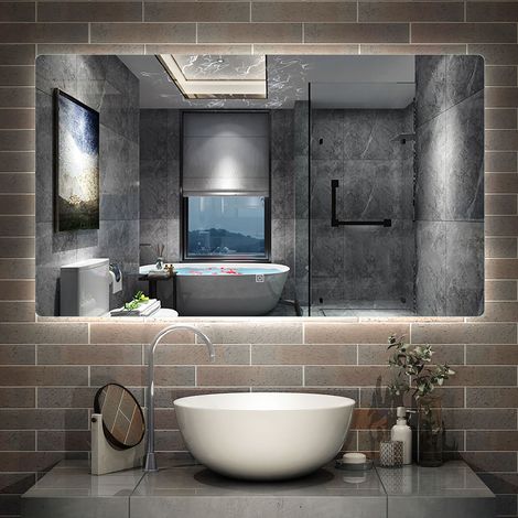Badspiegel mit Beleuchtung LED Badezimmerspiegel Wandspiegel Kaltwei Dimmbar, LED Memory Funktion 120 x 80 cm (1/5)