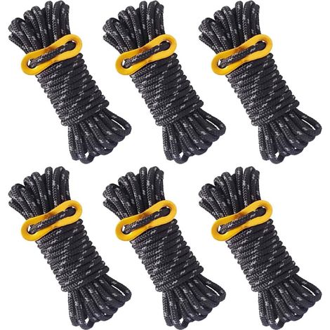 6 Pieces Reflective Tent Rope Camping Tent Rope 4m X 5mm Black Tent Rope with Adjustable Tensioner for Outdoor Camping Canopy Tents (1/5)