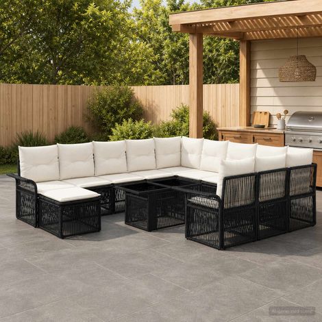 vidaXL Set Divano da Giardino 13 pz Nero e Bianco Crema polyrattan (1/5)
