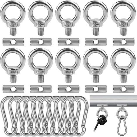 Set of 10 6mm awning rail stops with 10 carabiners, 304 stainless steel campervan awning hooks for lighting, camping accessory hangers, pipe plugs (1/4)