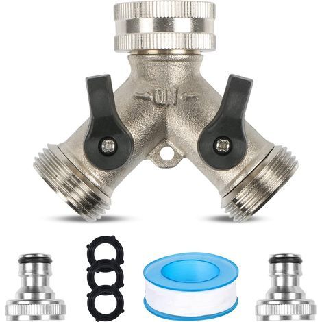 2-Wege-Y-Verbinder für Waschmaschine, 3/4"-Gartenschlauchadapter aus Messing, Verteiler-Wasserhahnanschluss mit Adapter für Waschmaschine, Bad und Küche (1/5)