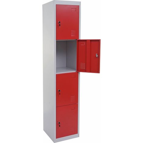 Casier métallique hauteur 180 cm 4 compartiments avec serrures structure en acier thermolaqué gris rouge 040010879 (1/5)