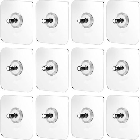 12 Crochets Auto-Adhésifs Détachables 7x7 cm Sans Perçage pour Salle de Bain, Cuisine et Placard – Fixation Murale Sans Trace (1/4)