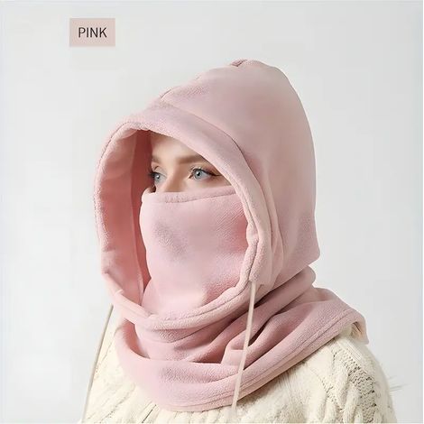 Cagoule d'hiver avec cordon de serrage, masque de ski coupe-vent, couleur unie, cache-cou pour vélo, protection contre le froid en extérieur, écharpe/masque à capuche pour femmes et hommes [DB] qd ros (1/4)