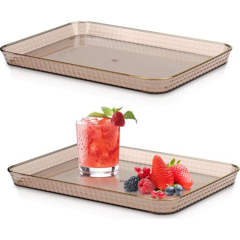 Set di due vassoi rettangolari riutilizzabili e antiscivolo, di grandi dimensioni, ideali per caffè, frutta, dessert, tè e snack (31 x 21 cm). (1/5)