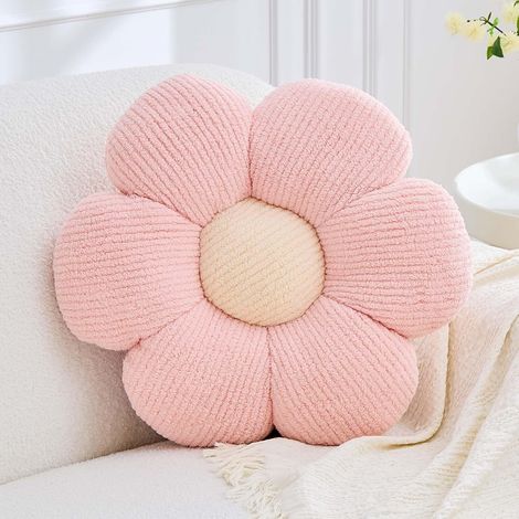 Blumenkissen, hellrosa Dekokissen mit Blumenmuster für Bett und Sofa, ästhetisches Wohnaccessoire, niedliches 50 cm großes, gänseblümchenförmiges Plüschkissen, Bodenkissen (1/5)