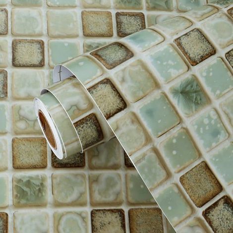 Papier Peint Adhésif Mosaïque Vert Papier Peint Salle De Bain Credence Adhesive Pour Cuisine Rouleau Adhésif Decoratif Vert [BI154] (1/5)