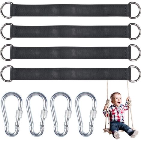 4 Pieces Tree Swing Hanging Straps Kit with 4 D-Rings for Garden/Swing/Tree Swing/Hammocks