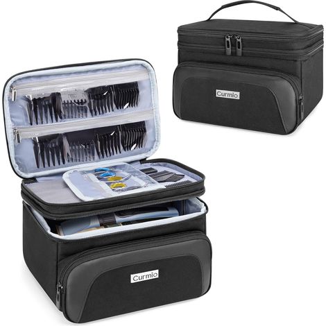 Carry Bag for Hair Clippers and Hairdressing Tools, Black Double Layer Organizer Case Compatible with SUPRENT/ Hatteker/ Wahl, Removable Partition, Multi-Compartment, Empty Bag (1/5)