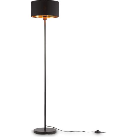 Lampadaire tissu noir/doré douille E27 pour une ampoule abat-jour en tissu 30 cm câble de 140 cm avec interrupteur à pied livré sans ampoule (1/5)