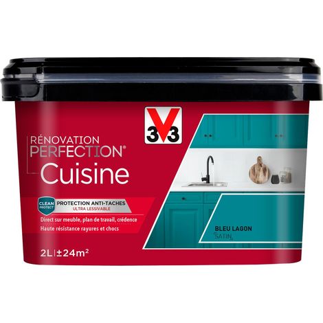 Peinture cuisine Rénovation perfection® V33 Bleu lagon satin 2L (1/5)