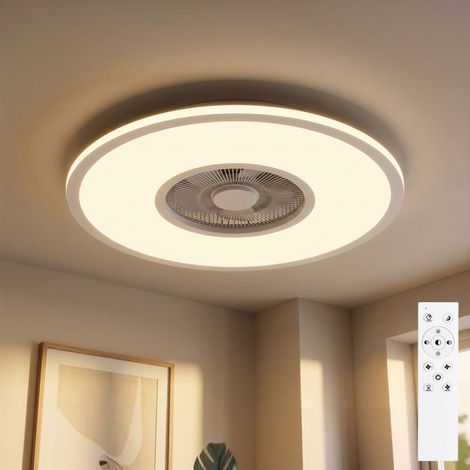 Ventilatore LED da soffitto con illuminazione fan plafoniera dimmerabile con telecomando, 10 livelli, 1x LED 32W 2600lm 2700-5000K bianco caldo-bianco freddo, DxH 59,5x16,5 cm (1/5)