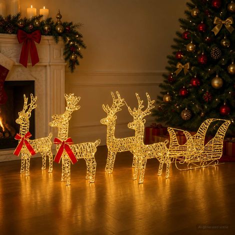 vidaXL Reno de Navidad con trineo 5 uds. 240 LED Blanco Cálido (1/5)