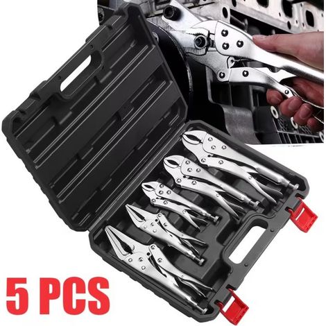 5pcs Locking Pliers Set with Storage Box, C-shaped Square Mouth Vice Grips, Ergonomic Handle Clamping Tools for Welding, Metal Bending, Woodworking, Car, Ship & Household Appliance Repair (1/5)