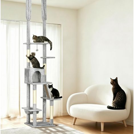 Árbol rascador de techo 225-255 cm 48x48 cm gris, cueva y hamaca - CHICFURN (1/5)