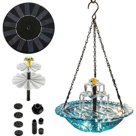 Bain D'oiseaux Avec Fontaine À Énergie Solaire - Décoration De Jardin Suspendue, Pompe À Eau Solaires Bains Oiseaux Bol Fontaine, Attire Les Colibris Et Les Oiseauxs Sauvages, Patio, Terrasse Décor (1/5)