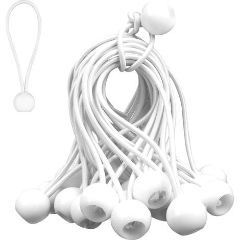 Lot de 50 Tendeurs Élastiques avec Boule, 15cm Sandow Élastique Corde Élastique avec Boucles Extensibles, Tendeur Bâche pour Camping Tente Pavillon Bannières Filets, Épaisseur 4mm, Blanc (1/5)