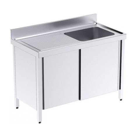 Plonge Inox Professionnelle Profondeur 550 Egouttoir Gauche et Portes Coulissantes - Distform