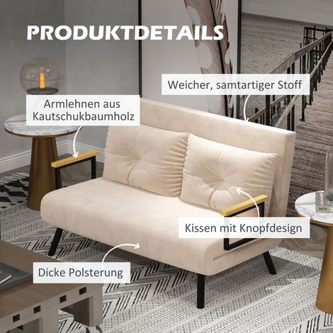 Fauteuil convertible beige 2 places avec fonction lit, dossier réglable 5 positions, canapé relax pliable, coussin inclus, fauteuil-lit gain de place (1/5)