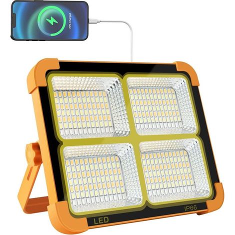 Projecteur LED Rechargeable - 100 W - 10000 Lm - Panneau Solaire Intégré - 5 Modes - Pour Chantier Extérieur Atelier Garage Camping - 1 Pièce (1/5)