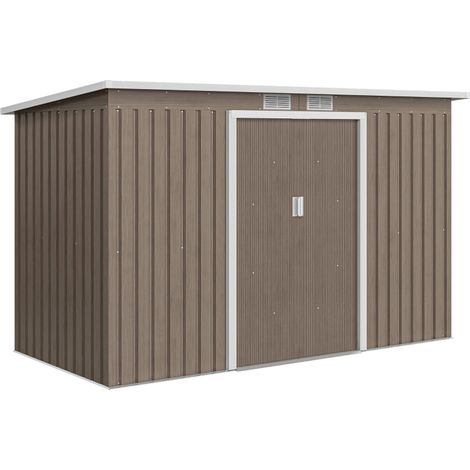4 x 9ft Metal Shed, with Foundation Shed - Brown