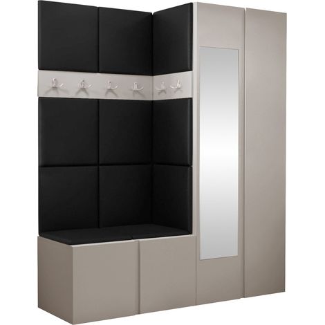 Conjunto para recibidor Pinis X, Cachemira, 186x158x46cm, Espejo, Aglomerado laminado, Cuero ecológico, Colocada, Montada en la pared