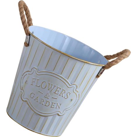 Seau à Fleurs Fer Décoratif avec Corde Grand Pot de Fleurs Rétro pour Décoration Intérieure Jardinière Robuste pour Bureau et Fenêtre Cadeau Chaleureux pour Maison (1/5)