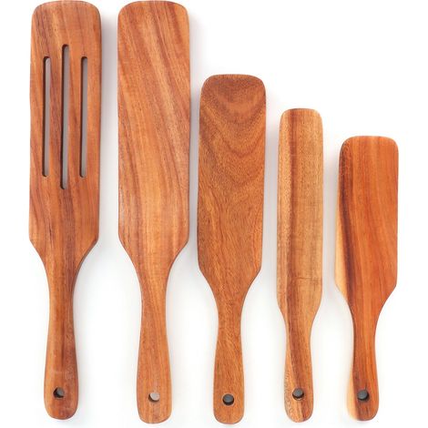 Lot de 5 spatules à steak en bois, outil de cuisine idéal pour la maison. (1/5)