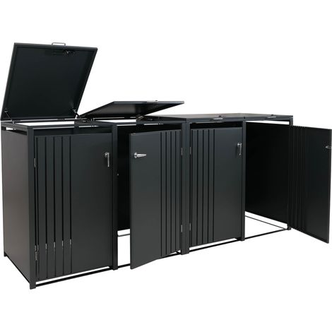 [NEUWERTIG] 4er-Mülltonnenverkleidung HHG-352, Mülltonnenbox mit Deckel, Metall 122x264x84cm 104kg anthrazit