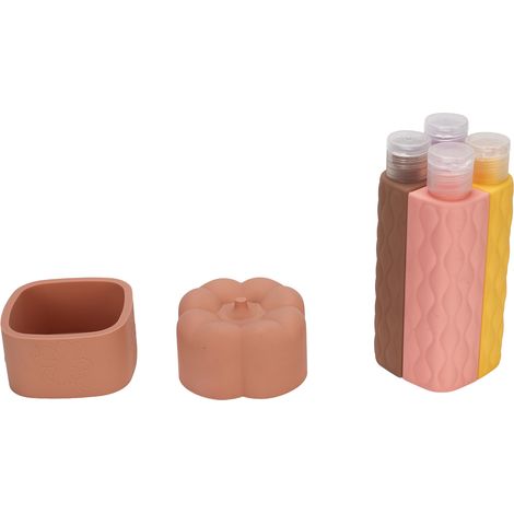 Ensemble de 4 bouteilles de voyage portables étanches avec large ouverture et joli récipient en silicone pour une utilisation en extérieur, série marron. (1/5)