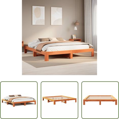 vidaXL Sommier à lattes - Cadre de lit sans matelas cire marron 180x200cm bois pin massif (1/5)