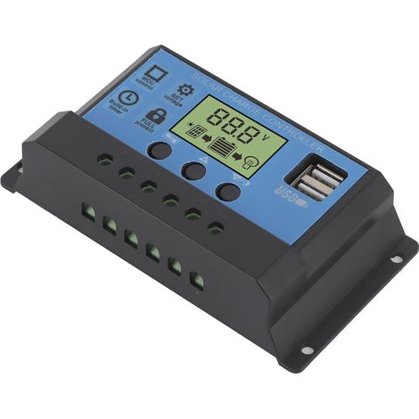 Régulateur de charge et décharge solaire 12V/24V 20A PWM avec écran LCD, double sortie USB pour maison, industrie et voiture (1/5)