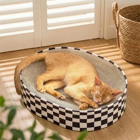 Oval 2-in-1 Cat Scratching Board with Sleeping Nest, Scratching Cardboard as Scratching Bowl & Cat Bed for Sofa, Carpet and Furniture, Space-Saving Design for Indoor Cats (43 x 33 x 9 cm, Pack of 1) (1/5)