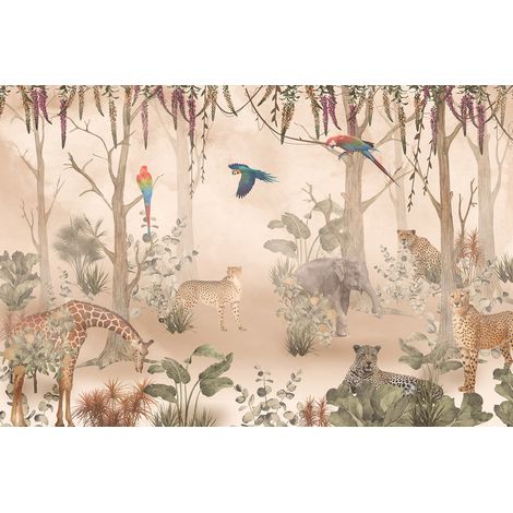 Papier peint panoramique Enfants - Animaux de la Jungle - 130 cm x 87 cm (1/2)