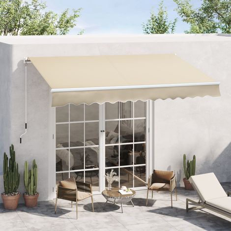 Store extérieur avec bras à manivelle et volets roulants. 350 x 250 cm. Crème.