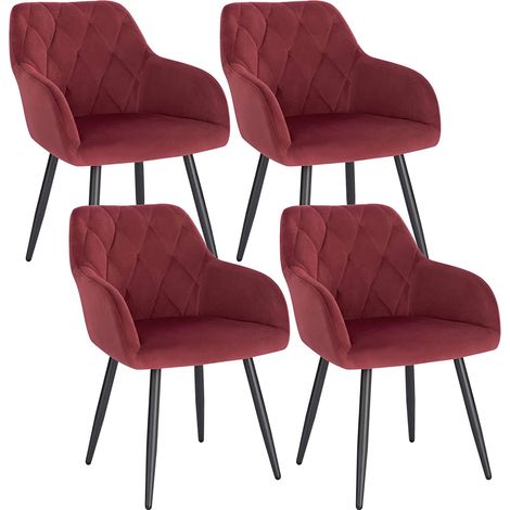 Lot de 4 Chaise Salle à Manger WOLTU, Chaise de Cuisine en Velours, Assis Rembourré et Pieds en Métal, Bordeaux (1/5)