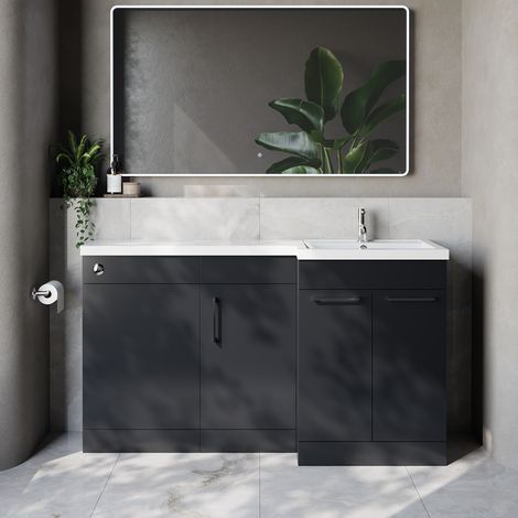 Napoli 390 Gloss Grey 1500mm 3 Door Vanity Unit Toilet Suite with Right Hand Square Lucia Basin - 1500mm - Chrome 160mm HandleWithout Kingston Toilet Pan