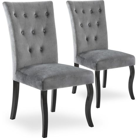 Lot de 2 chaises capitonnées Chaza Velours Gris (1/2)
