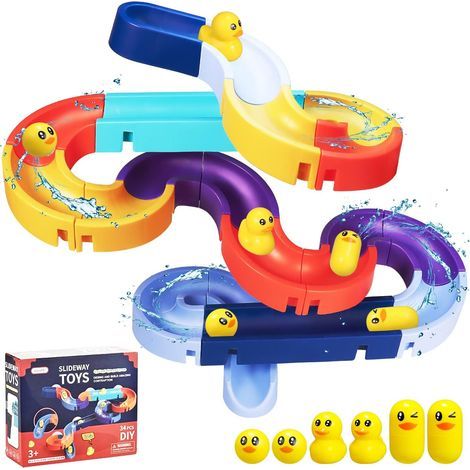 Jeux de piscine pour enfants – Badespielzeug avec 34 pièces – DIY Kugelbahn – Badewannenspielzeug avec ventouses – Cadeau anniversaire 3 ans et plus (1/5)