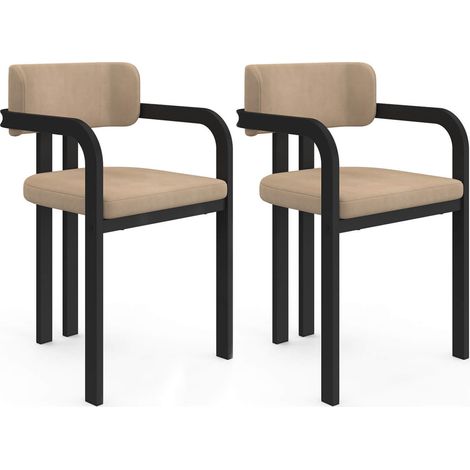 Set di 2 sedie da pranzo, sedie da tavolo ESMA in metallo nero e velluto color taupe con braccioli (1/5)