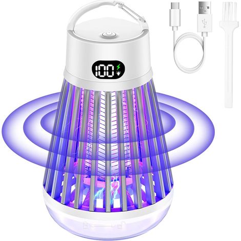Lampada antizanzare UV per interni/esterni - LED 365nm + griglia elettrica - Impermeabile IPX4 - 2000mAh - Bianca (1/5)