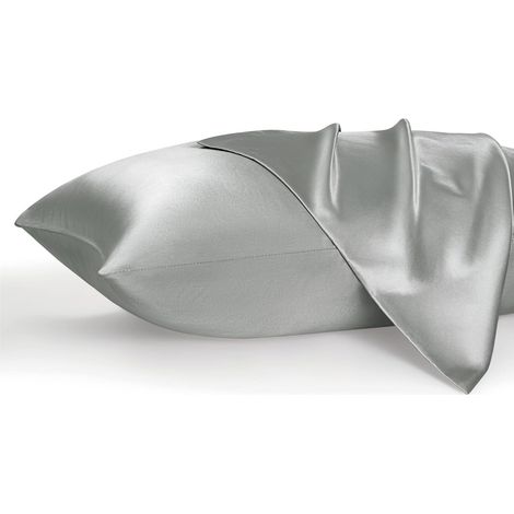 Juego de 2 fundas de almohada de satén, similares a las de seda, tamaño queen, con cierre de sobre, ideal como regalo para hombres y mujeres, gris plateado, 50 x 76 cm