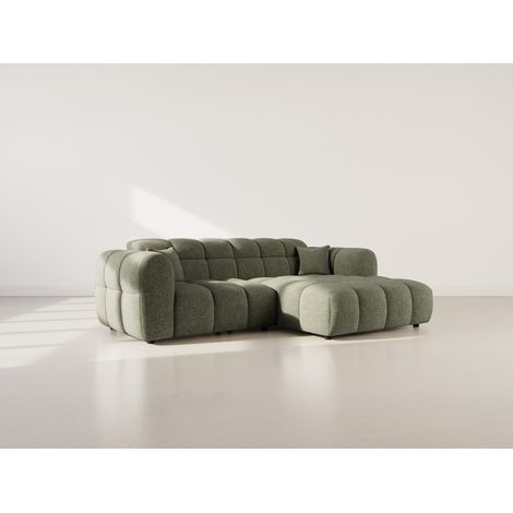 Mini ray - canapé d'angle droit 4 places en tissu texturé - vert kaki