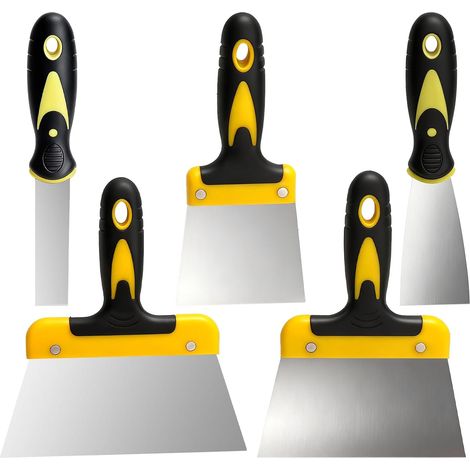 Set Spatule Inox 5 Pièces – Couteau à Enduire et Spatule Placo avec Lame 0.5 mm et Poignée Antidérapante pour Rénovation Mur Lissage et Papier Peint (1/5)