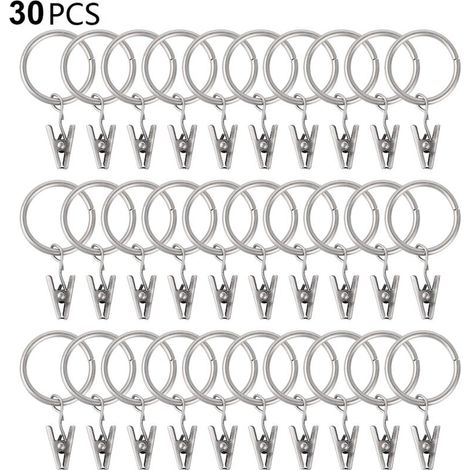 [NUNCA USADO] 30 anillos de cortina con clips, clips de cortina resistentes, ganchos en el soporte de la barra de tensión, ojales de metal de diámetro interior, colgadores de cortina decorativos, plat (1/4)