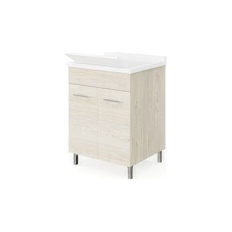Meuble Lavoir Ch�ne Glacier 60 x 50 x h 84 cm avec Bac en ABS et Siphon