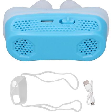 Dispositif anti-ronflement électrique bleu, bouchons nasaux automatiques à ventilation variable, prévention du ronflement portable (1/5)
