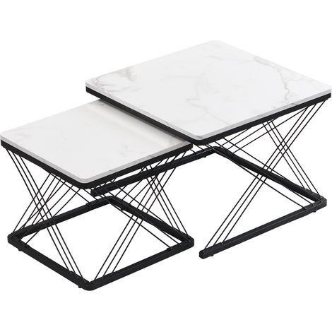 Set aus 2 quadratischen Couchtischen 60x60x45 und 45x45x40 cm, Hochglanz-Marmoroptik, MDF (1/5)