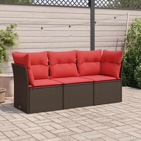 3-tlg. Garten-Sofagarnitur mit Kissen Braun Poly Rattan vidaXL (1/4)
